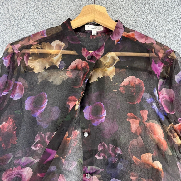 EQUIPMENT Boleyn Button front floral print sheer silk blouse size XL NEW - Picture 8 of 16